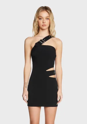 One Shoulder Buckle Mini Dress