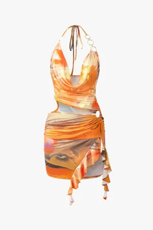 Orange Cowlneck Short Dress