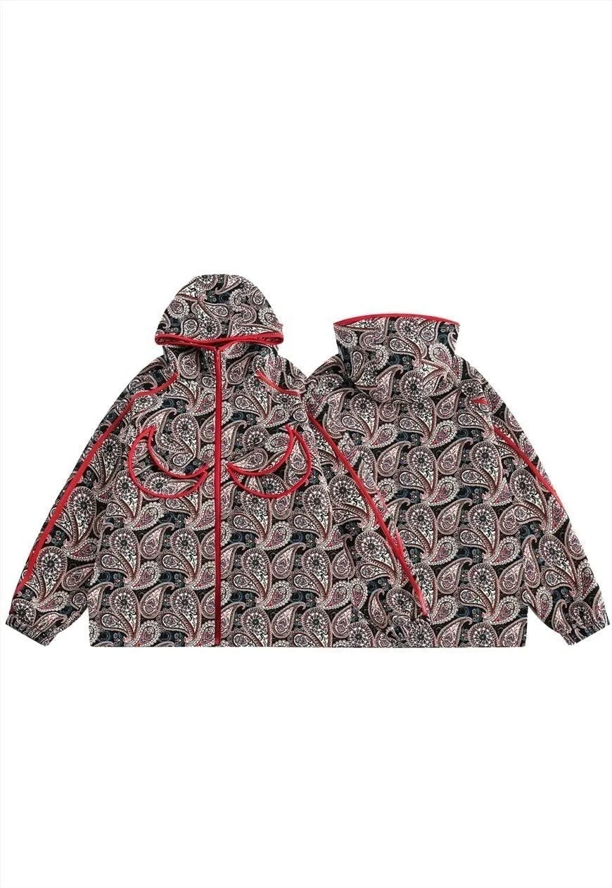 Paisley jacket bandanna print hooded bomber cashew coat red