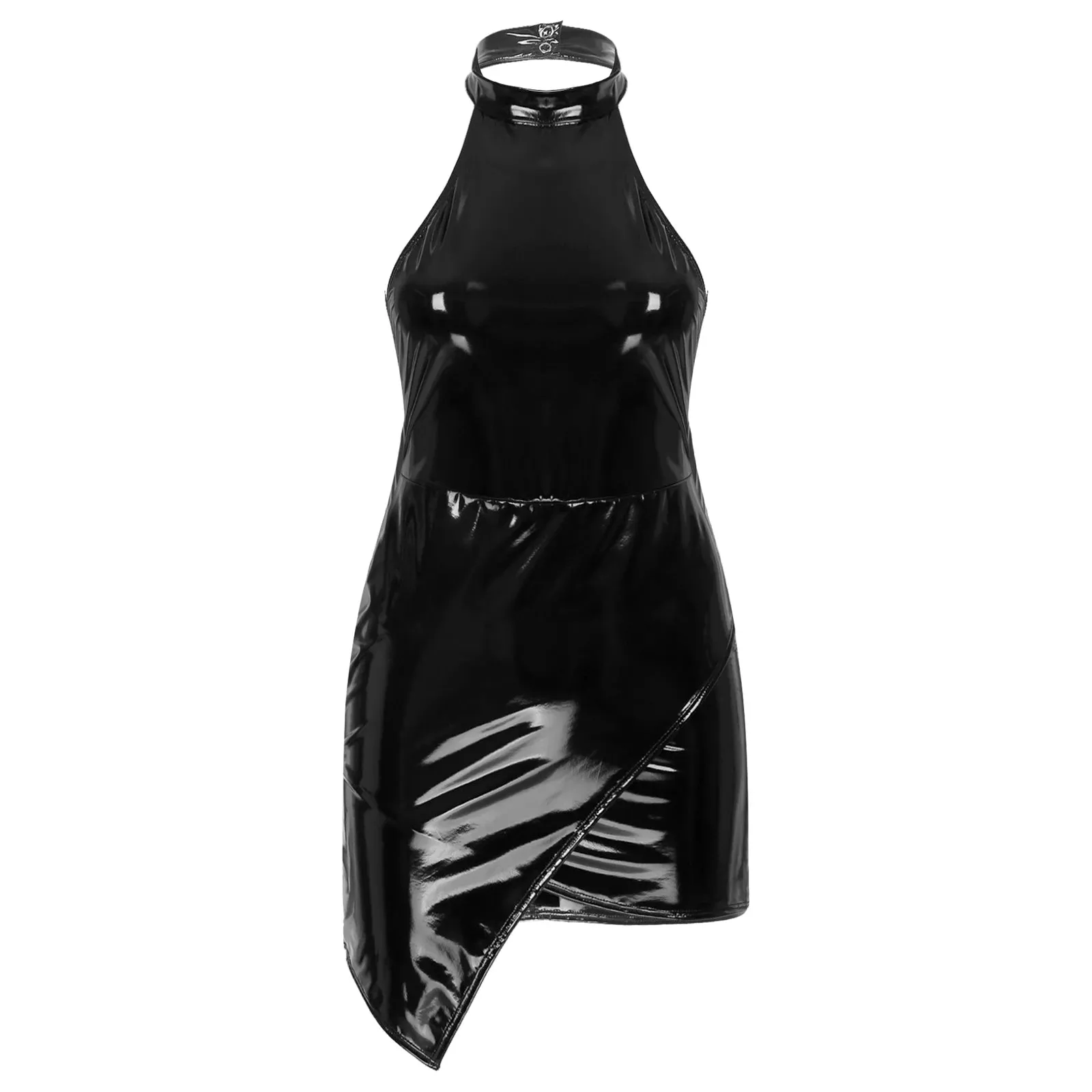 Patent Leather Backless Halter Bodycon Dress