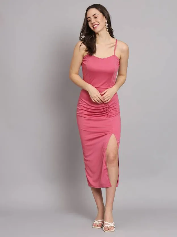 Pink Solid Strap Bodycon Dress