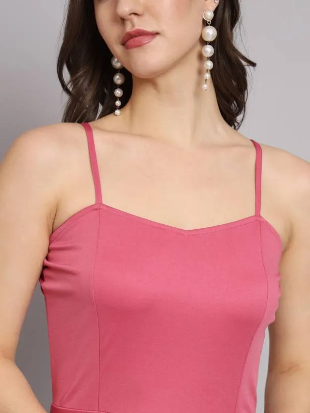 Pink Solid Strap Bodycon Dress