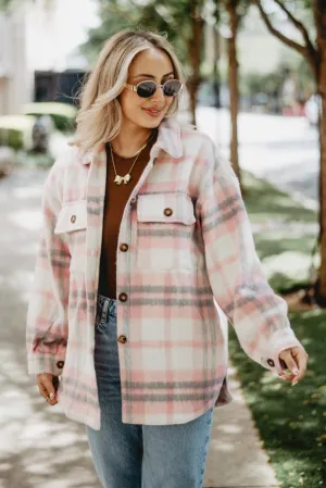 Pink/Gray Plaid Shacket for Women