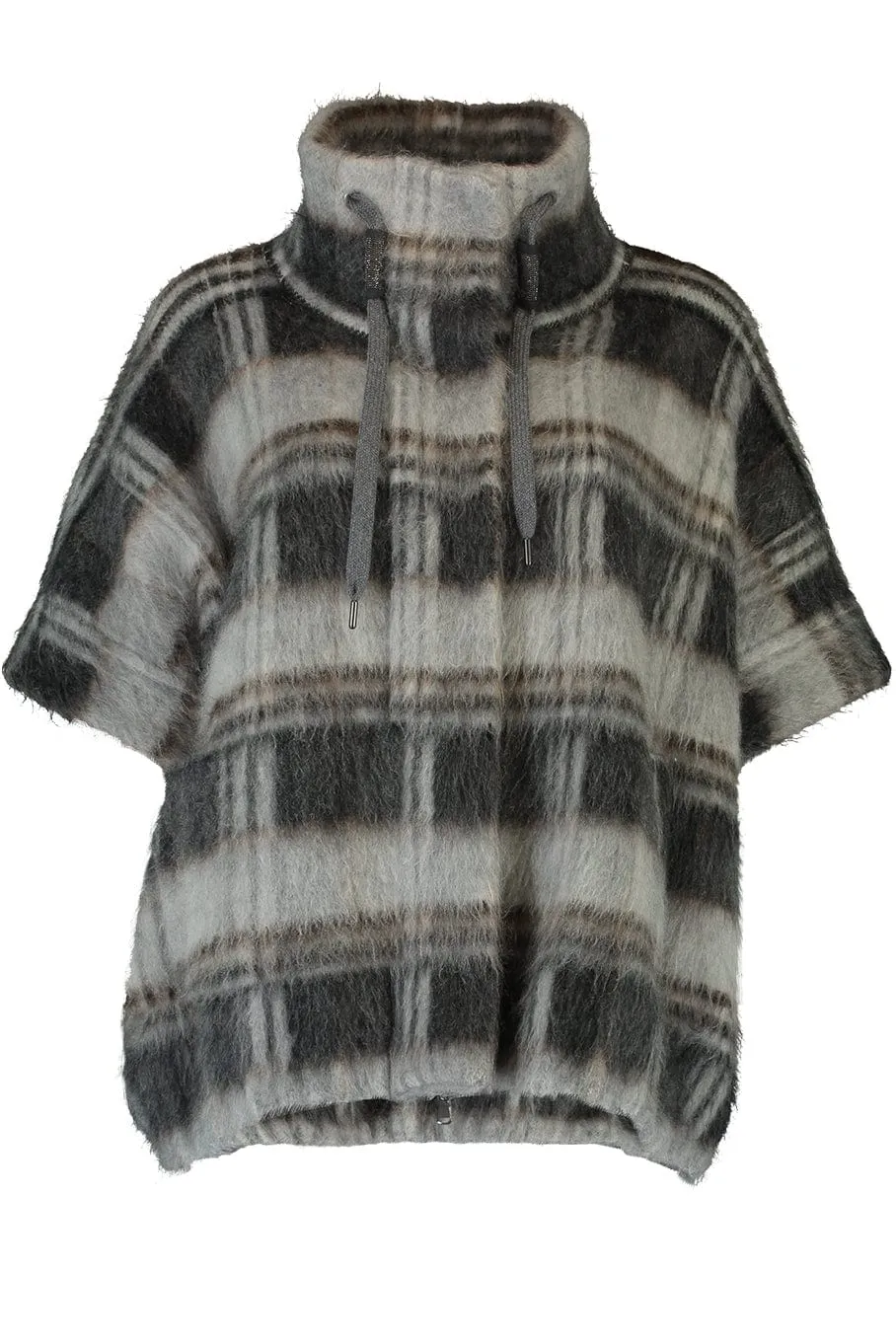 Plaid Poncho With Zip Front