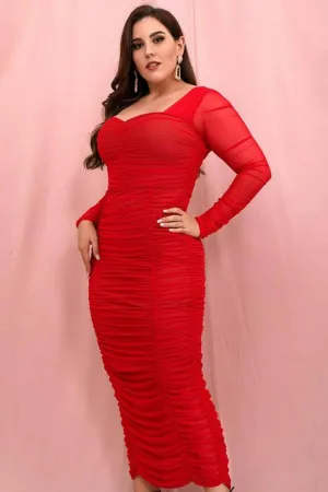 Plus Size Bodycon Midi Dress - Red