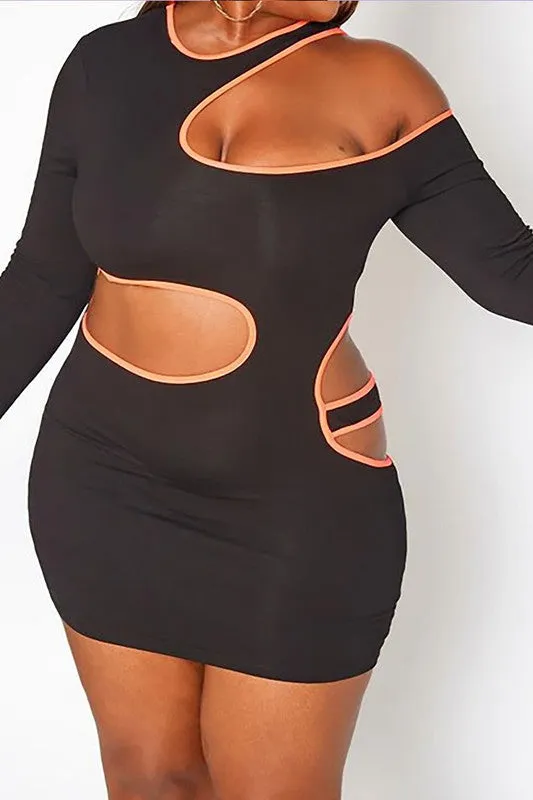 Plus Size Neon Trim Cut Out Bodycon Mini Dress