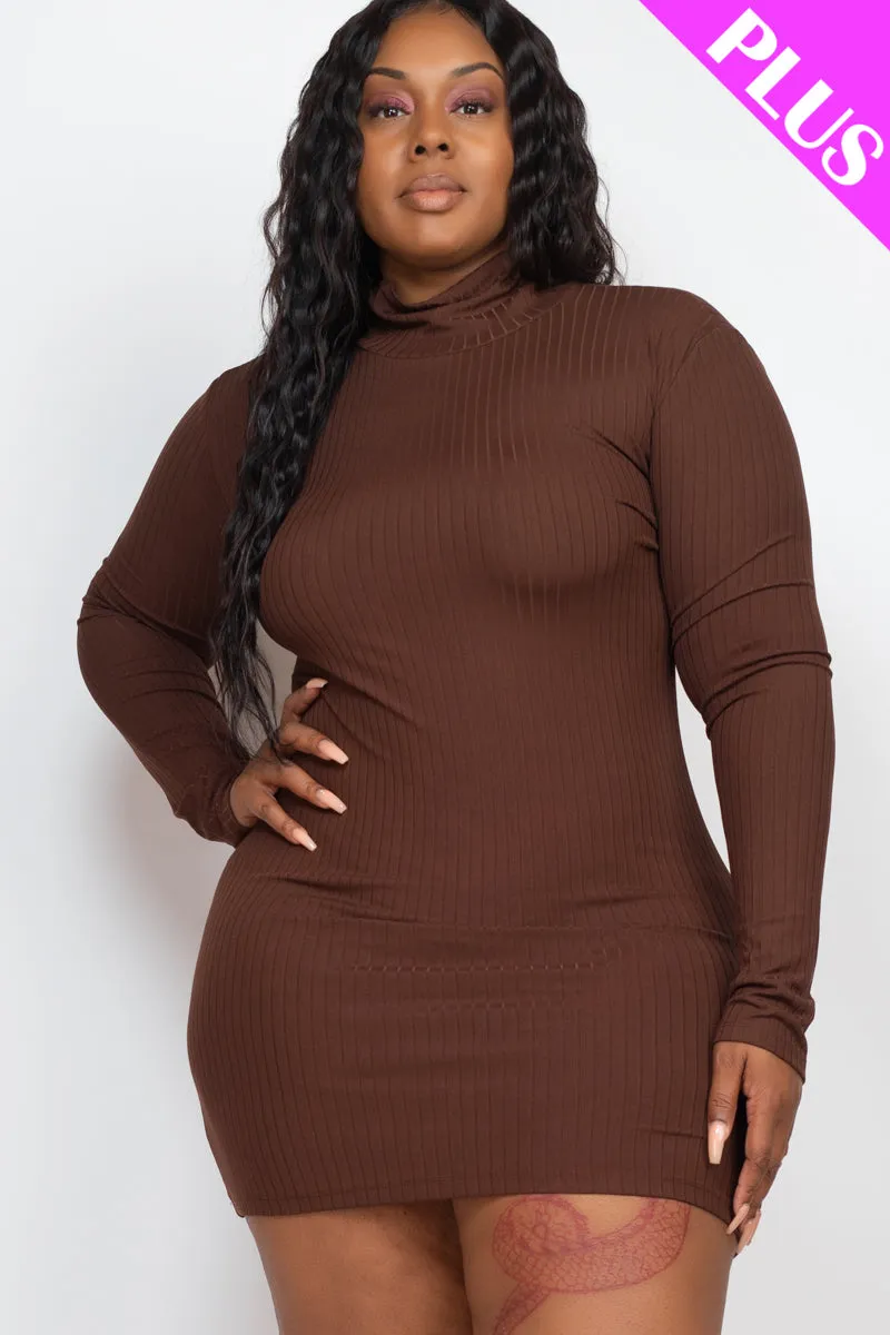 Plus Size Ribbed Long Sleeve Mock neck Mini Bodycon dress (CAPELLA)