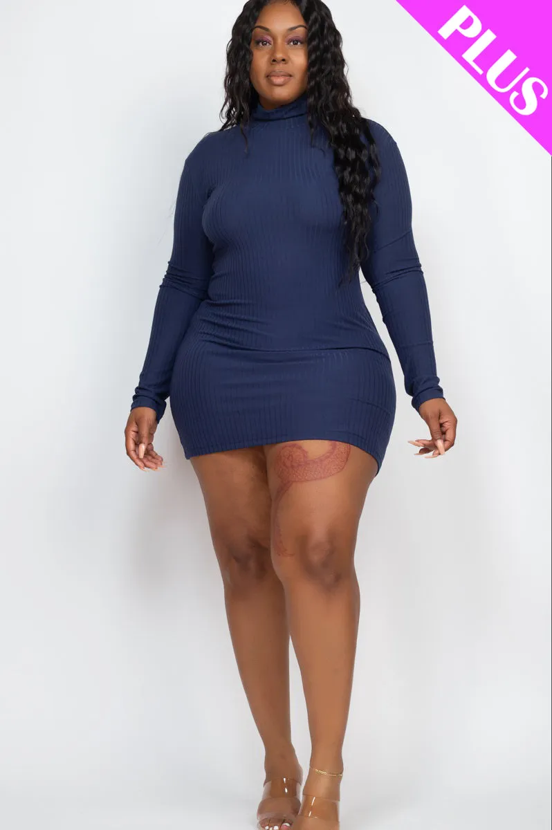 Plus Size Ribbed Long Sleeve Mock neck Mini Bodycon dress (CAPELLA)