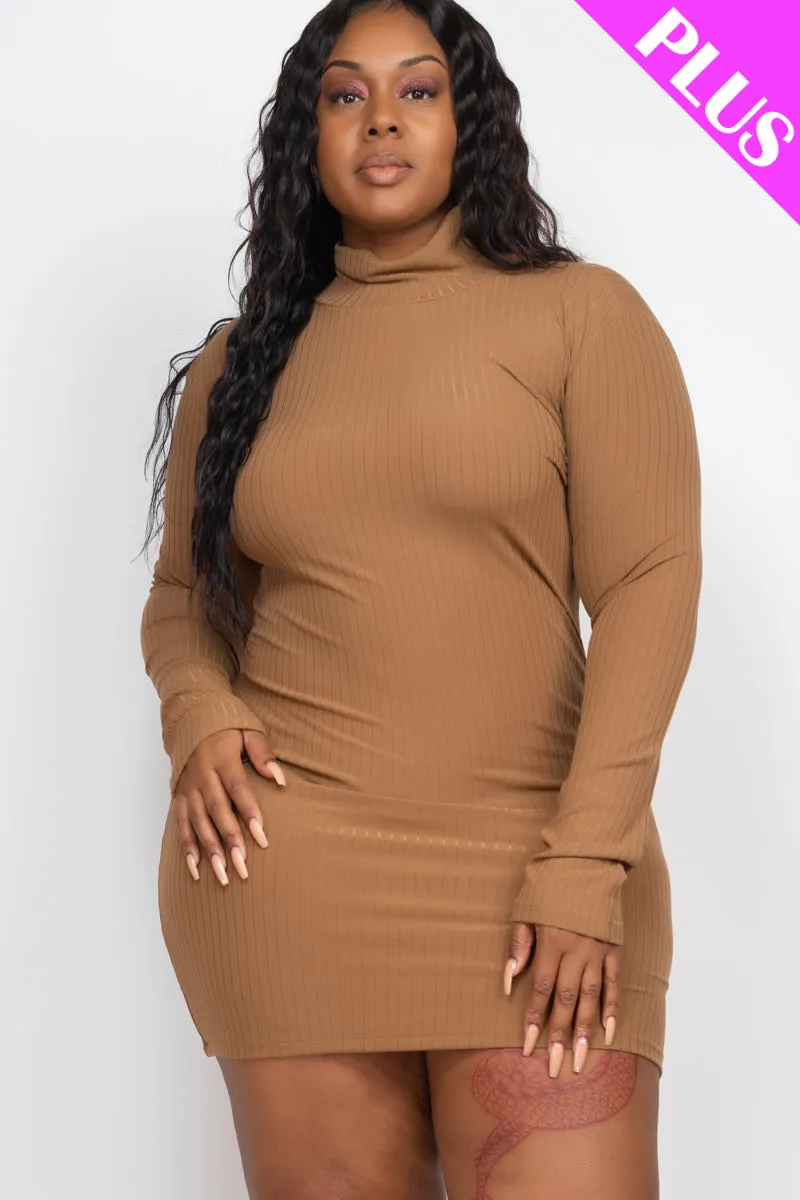 Plus Size Ribbed Long Sleeve Mock neck Mini Bodycon dress (CAPELLA)