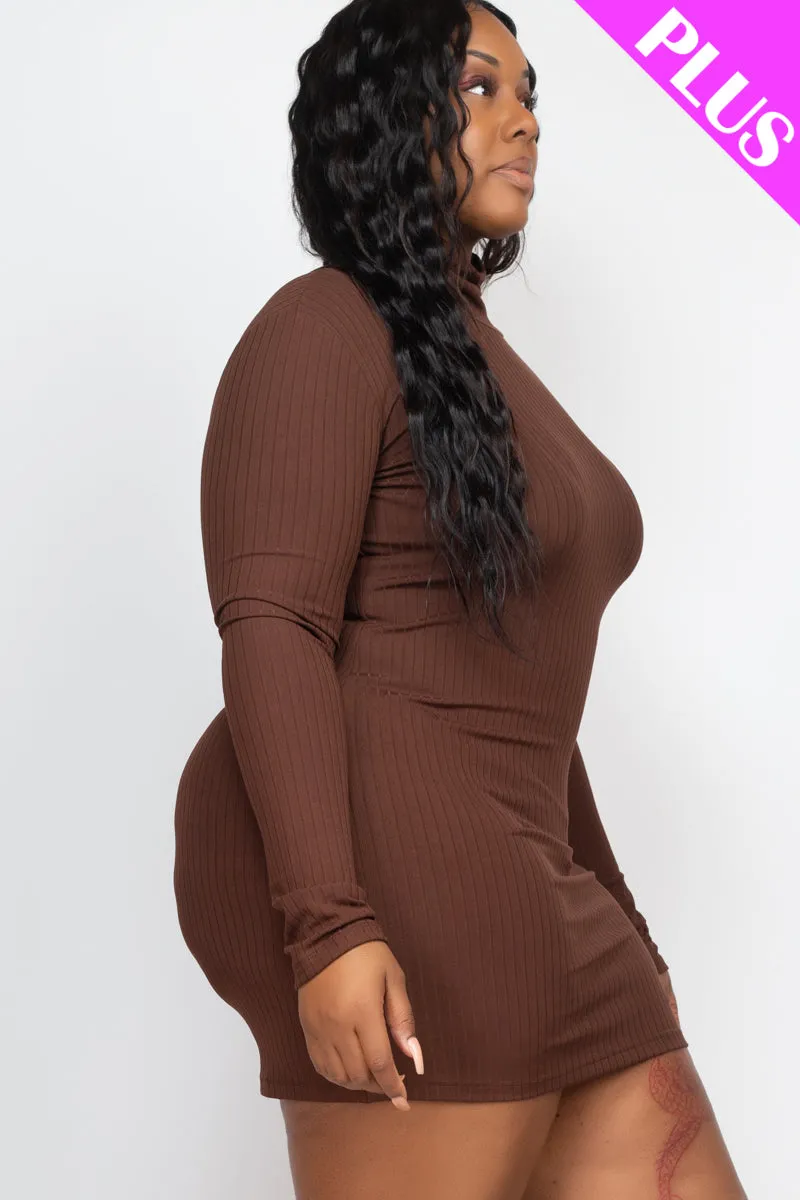 Plus Size Ribbed Long Sleeve Mock neck Mini Bodycon dress (CAPELLA)