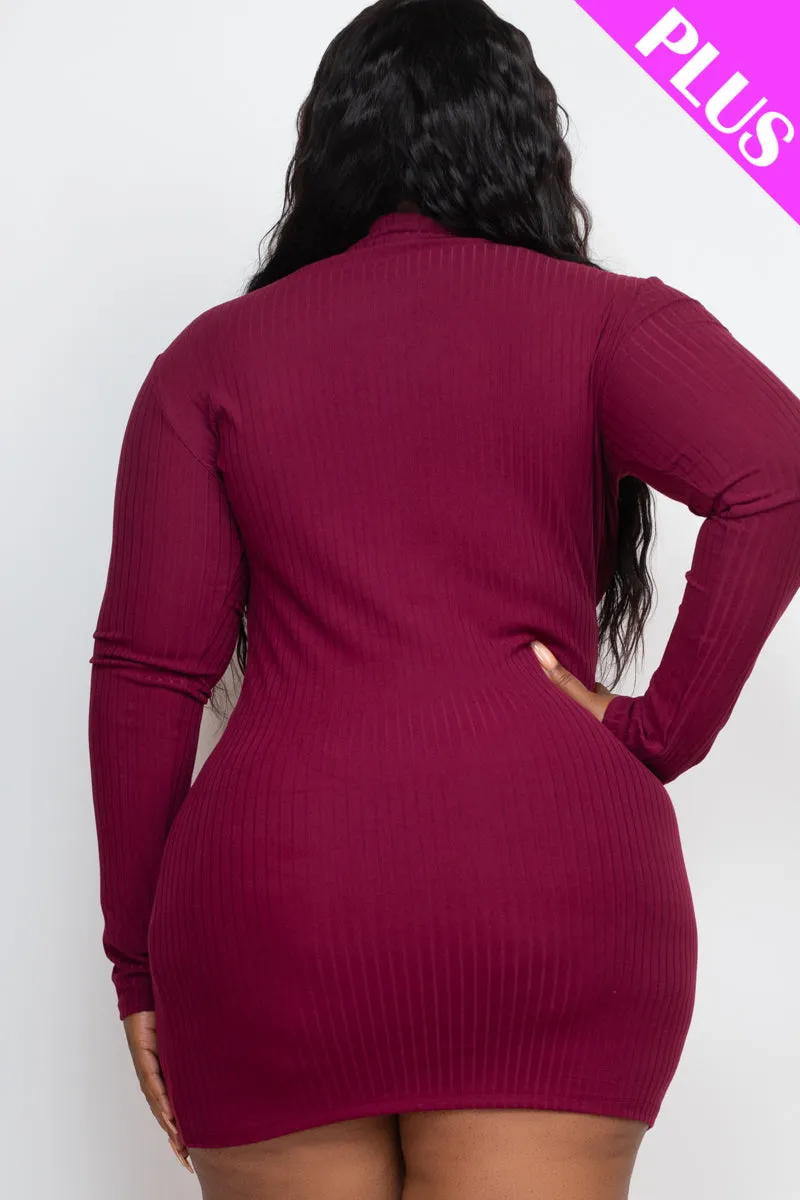 Plus Size Ribbed Long Sleeve Mock neck Mini Bodycon dress (CAPELLA)