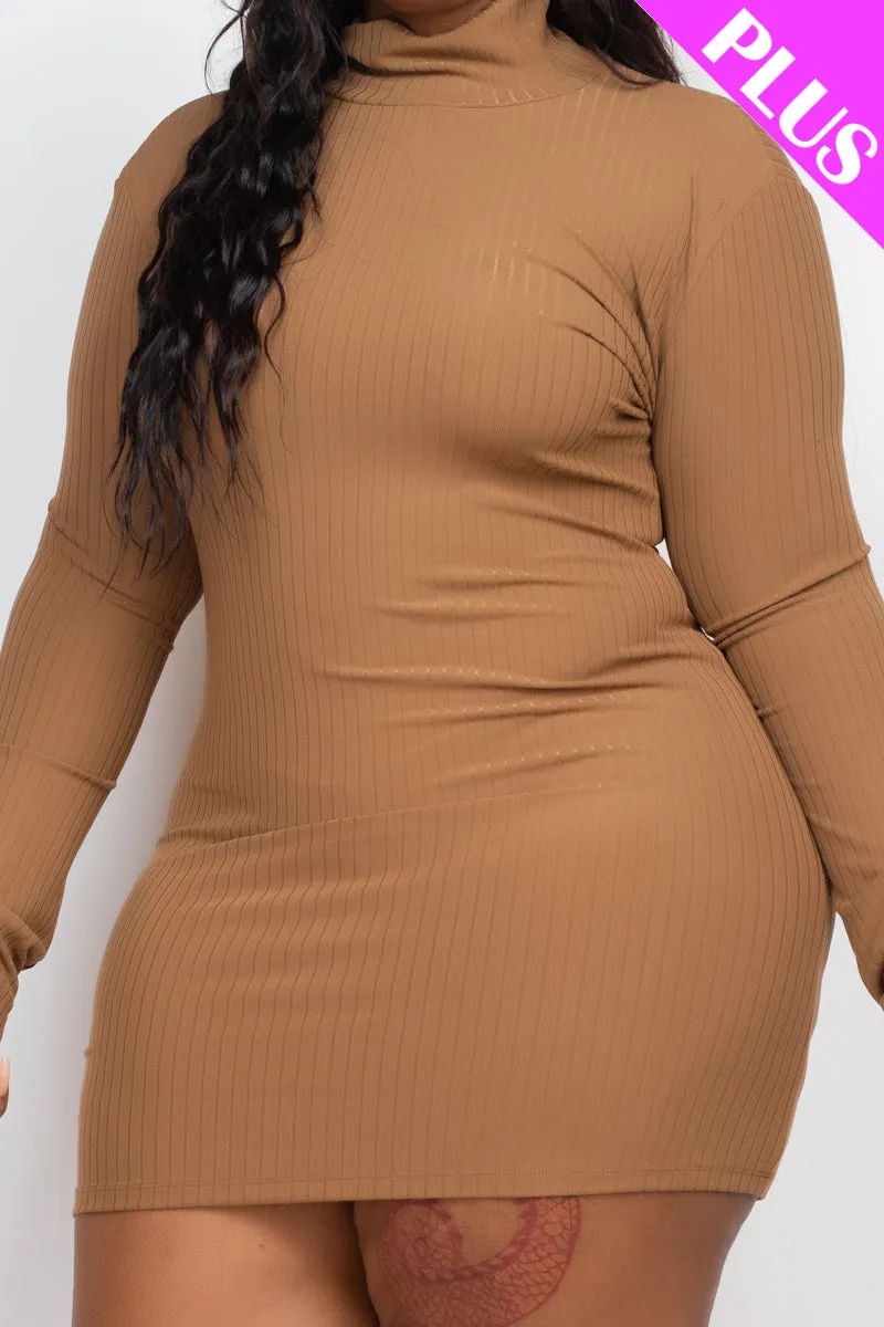 Plus Size Ribbed Long Sleeve Mock neck Mini Bodycon dress (CAPELLA)