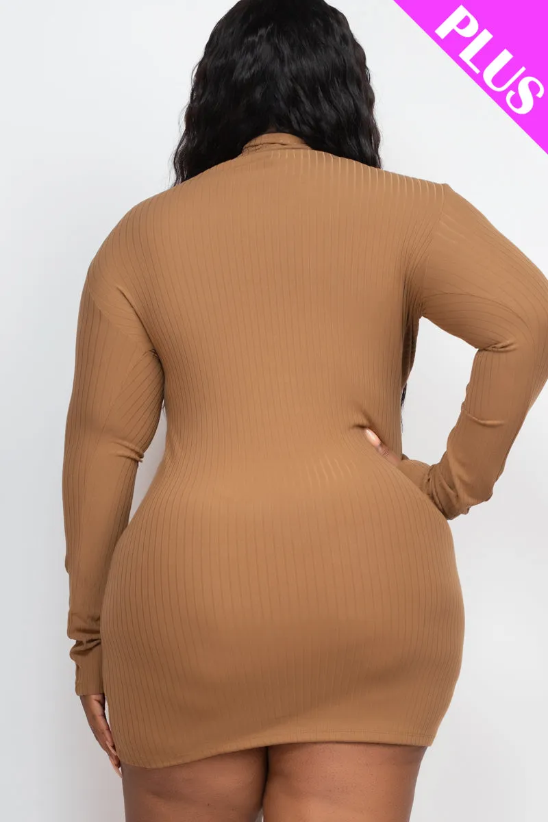 Plus Size Ribbed Long Sleeve Mock neck Mini Bodycon dress (CAPELLA)