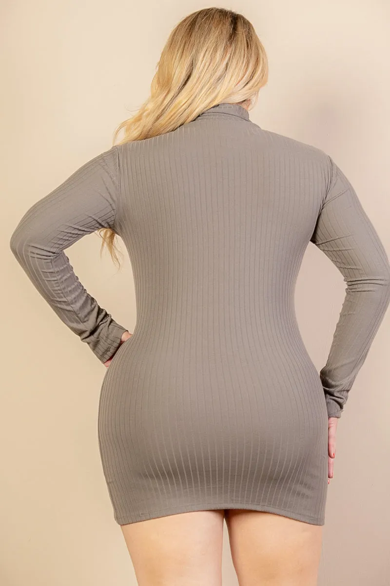 Plus Size Ribbed Long Sleeve Mock neck Mini Bodycon dress (CAPELLA)