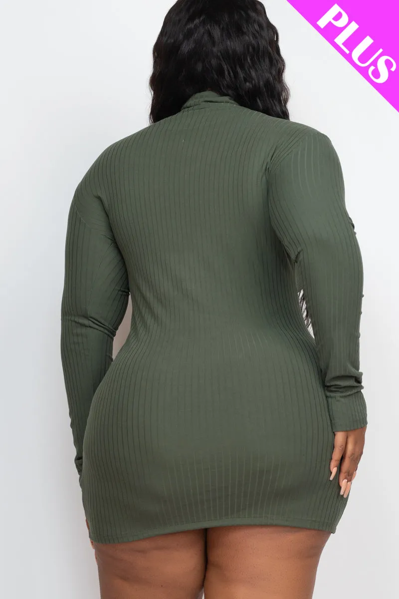 Plus Size Ribbed Long Sleeve Mock neck Mini Bodycon dress (CAPELLA)