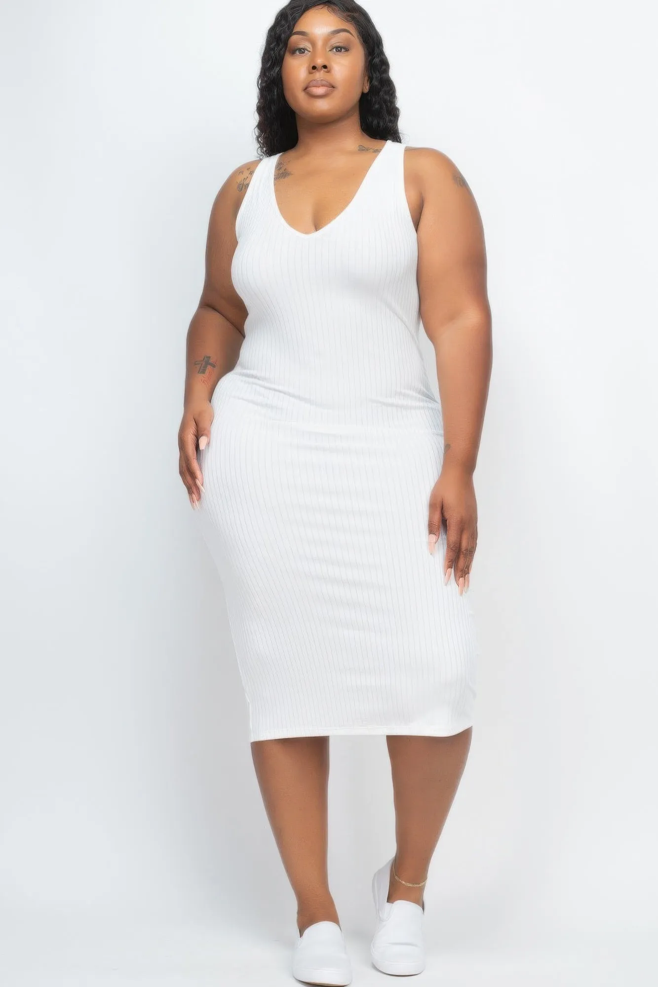 Plus Size Ribbed Sleeveless Bodycon Midi Dress