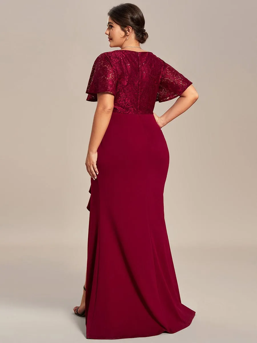 Plus Size Ruffles Sleeve Lace Top Mother of the Bride Dress(Final Sale)