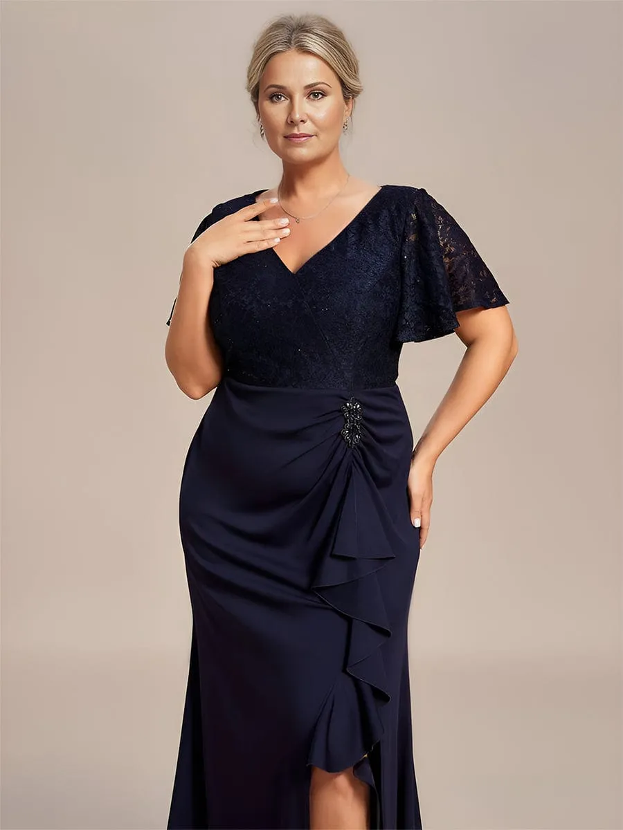 Plus Size Ruffles Sleeve Lace Top Mother of the Bride Dress(Final Sale)