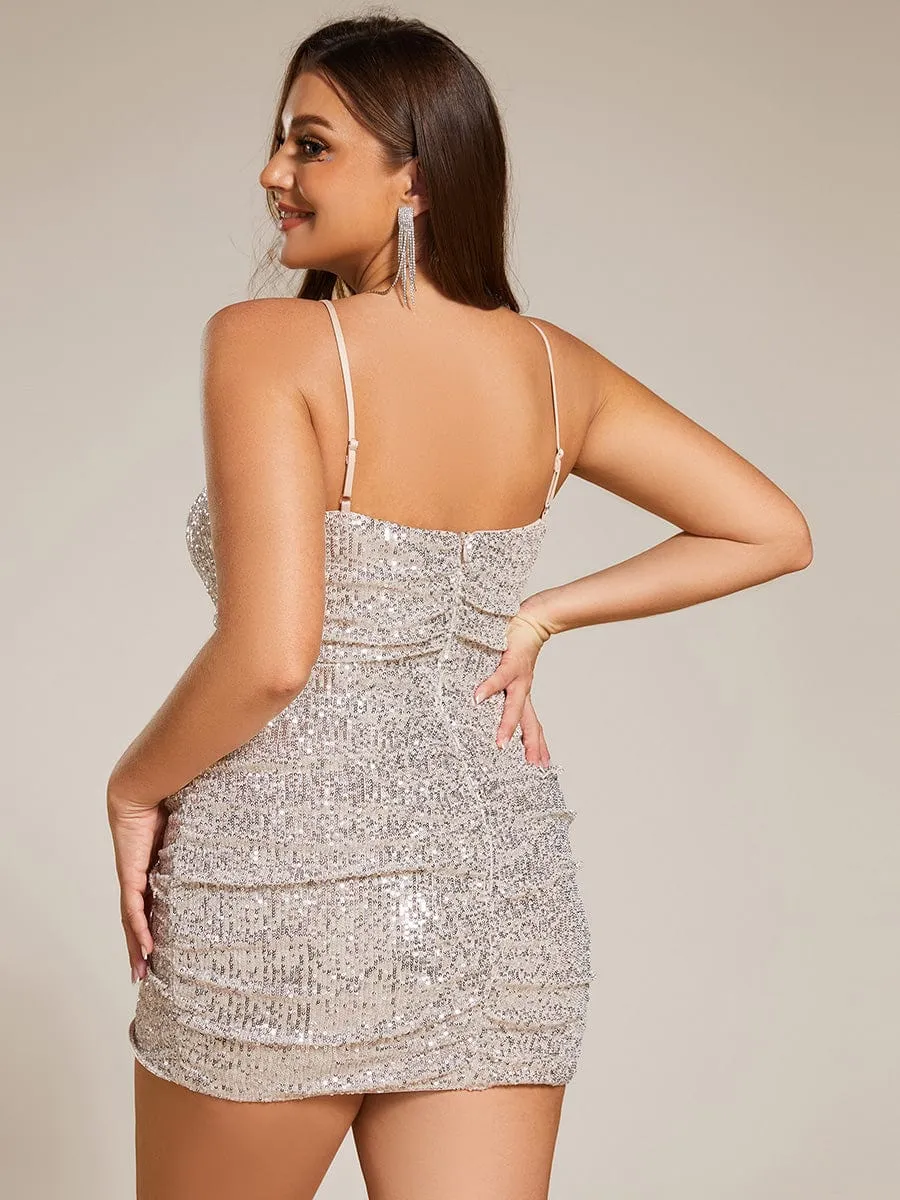 Plus Size Sparkle Spaghetti Strap Sequin Bodycon Mini Homecoming Dress