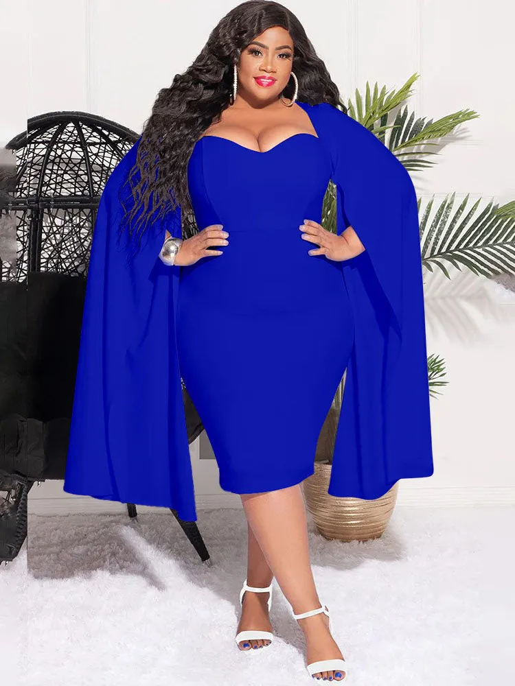 Plus Size Split Sleeves High Waist Midi Dresses