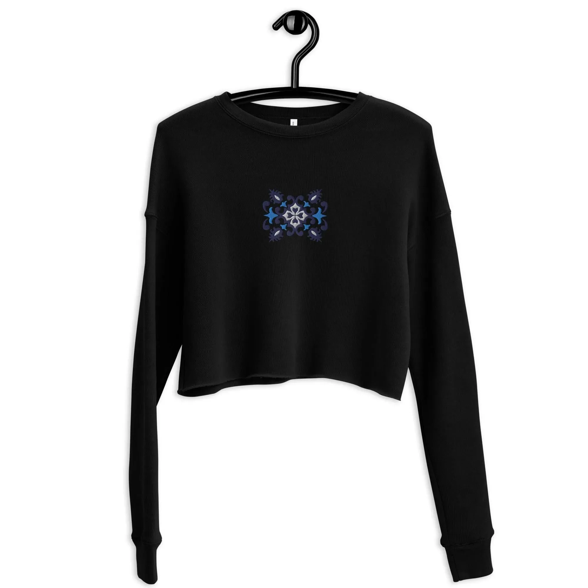 Portuguese Azulejo Tile Motif Cropped Sweatshirt