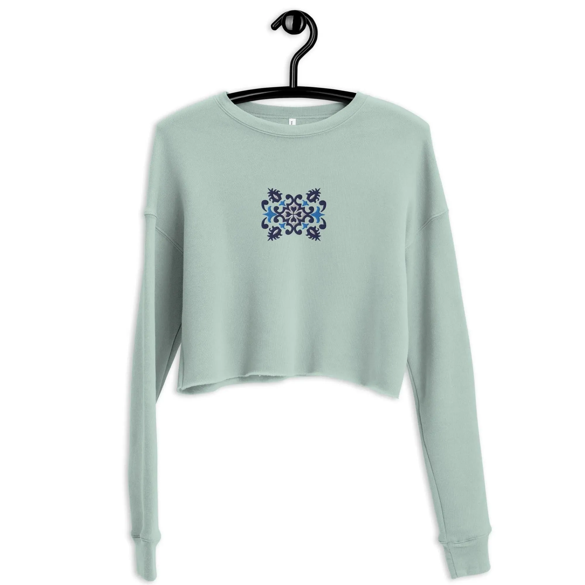 Portuguese Azulejo Tile Motif Cropped Sweatshirt