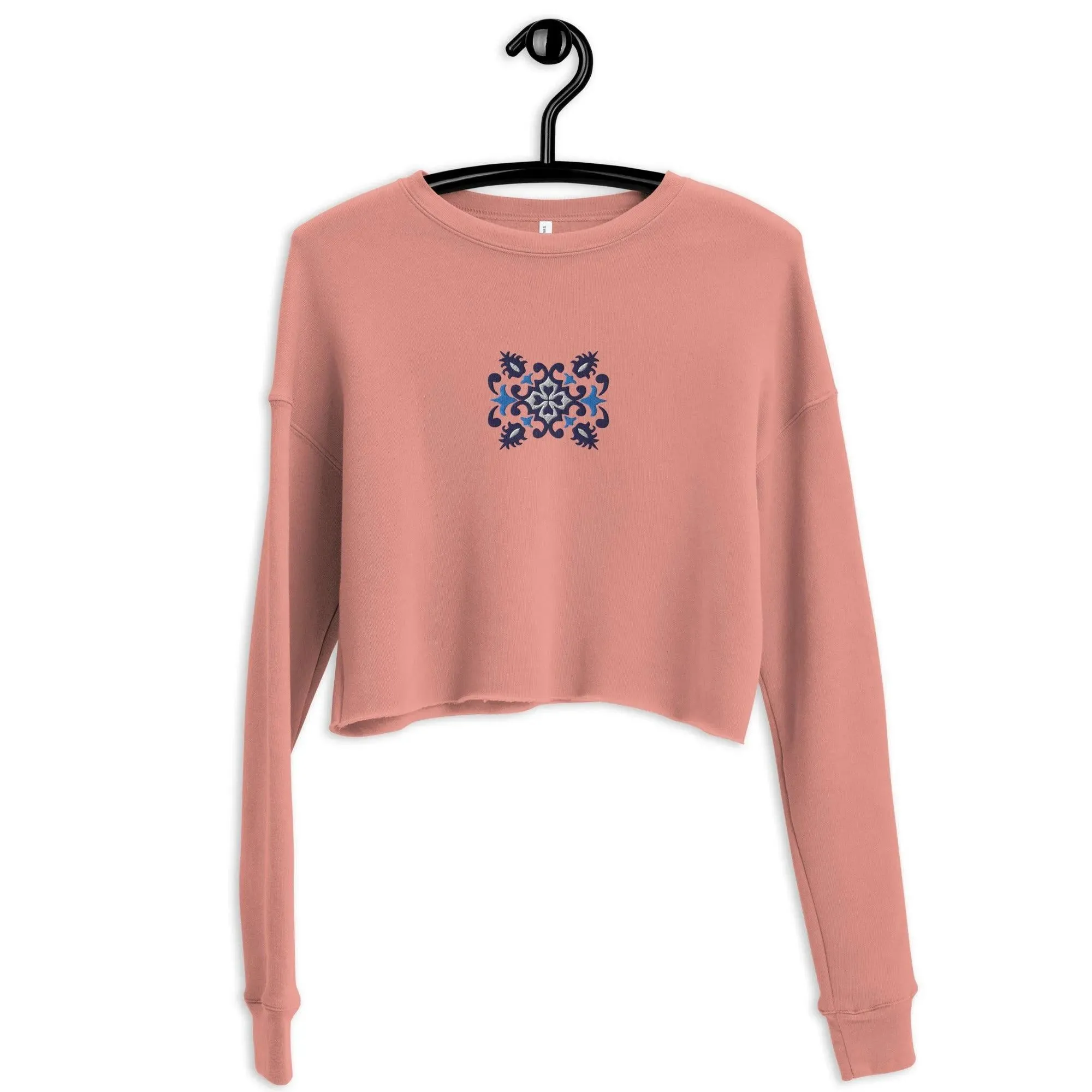 Portuguese Azulejo Tile Motif Cropped Sweatshirt