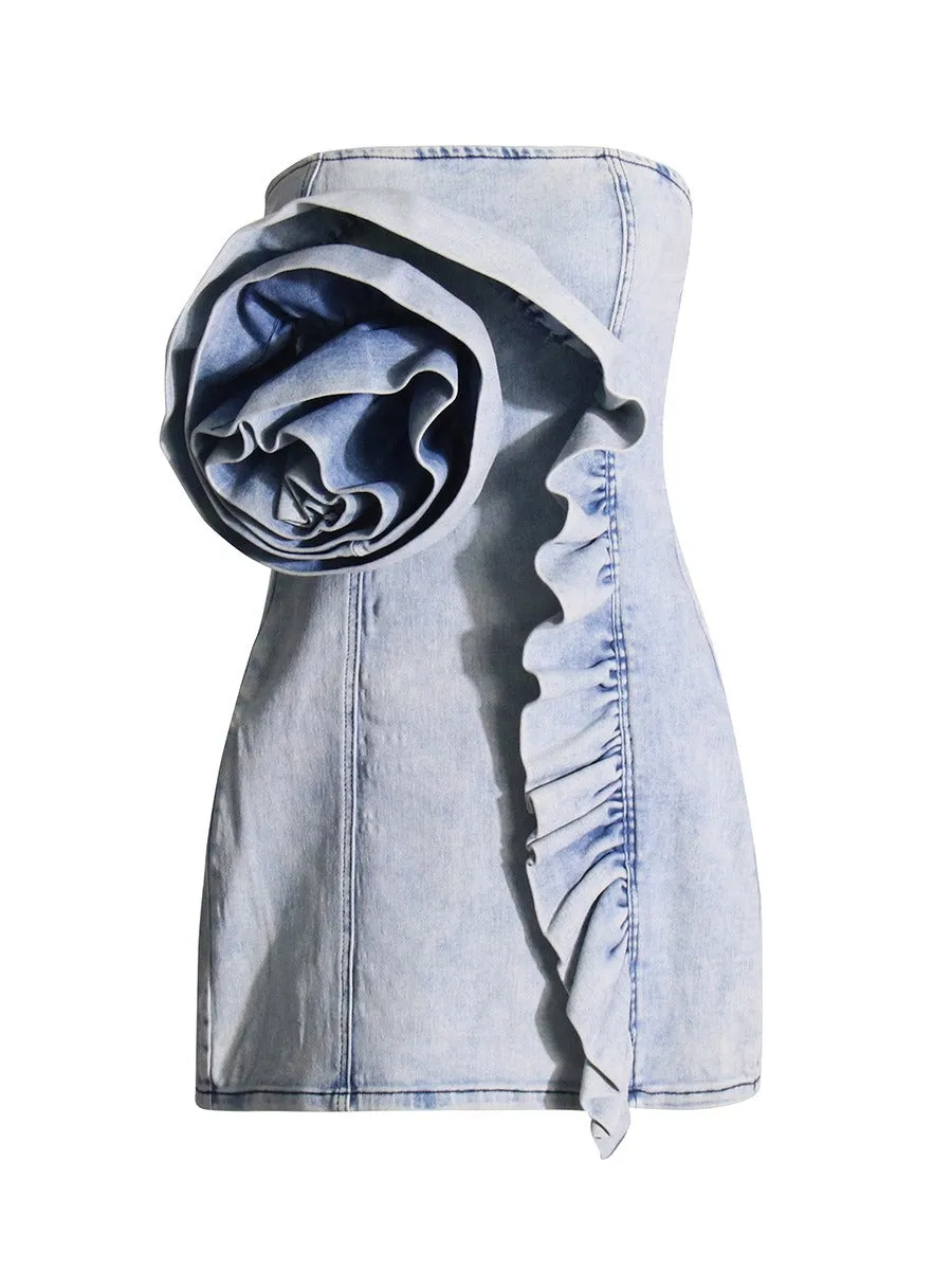 Pre Order: Ruffled Strapless Denim Mini Dress