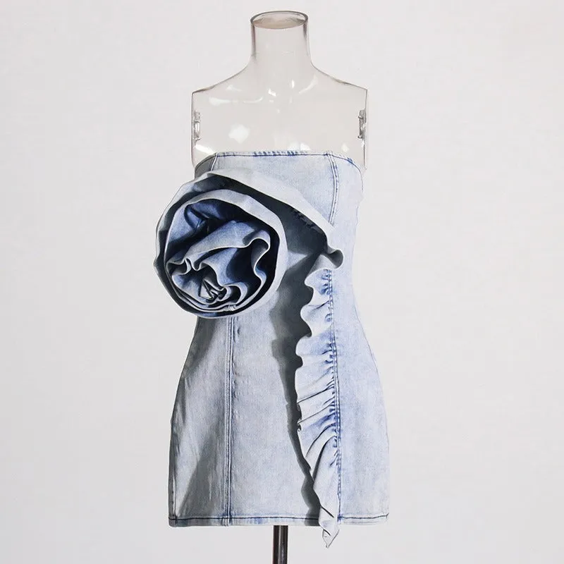 Pre Order: Ruffled Strapless Denim Mini Dress