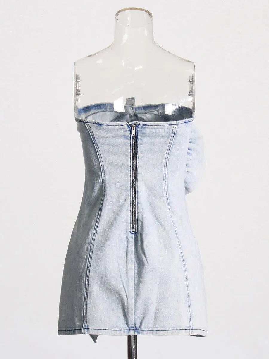 Pre Order: Ruffled Strapless Denim Mini Dress