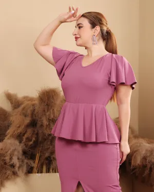 Purple Solid Peplum Bodycon Dress