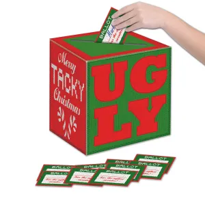 "Festive Ugly Sweater Ballot Box With 10 Ballots"