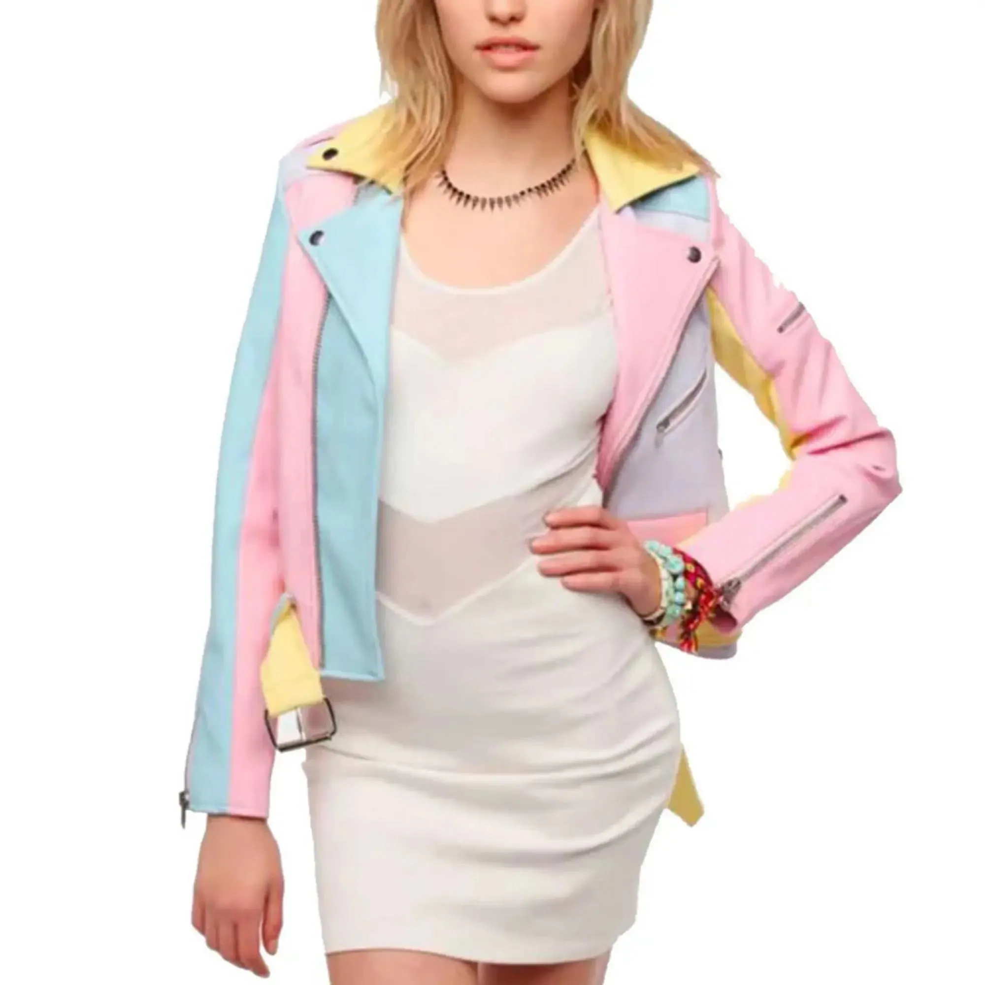 Rainbow Biker Pastel leather jacket