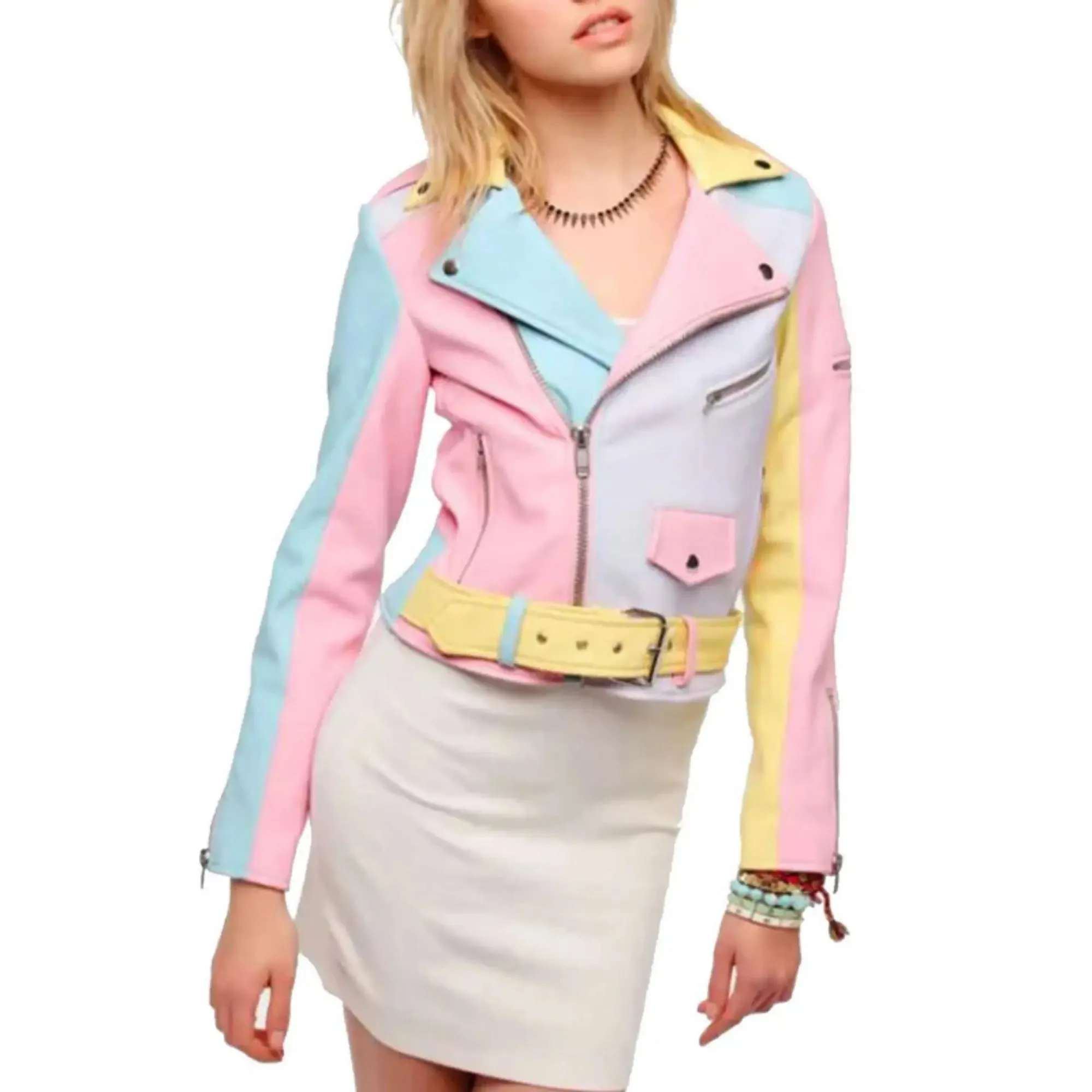 Rainbow Biker Pastel leather jacket