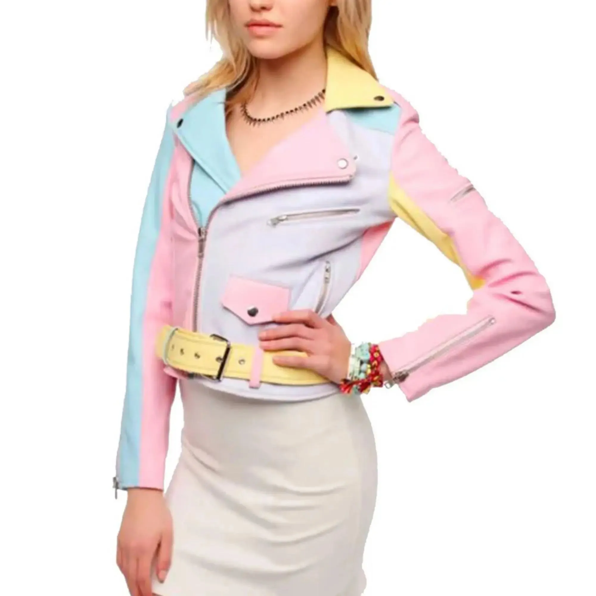 Rainbow Biker Pastel leather jacket