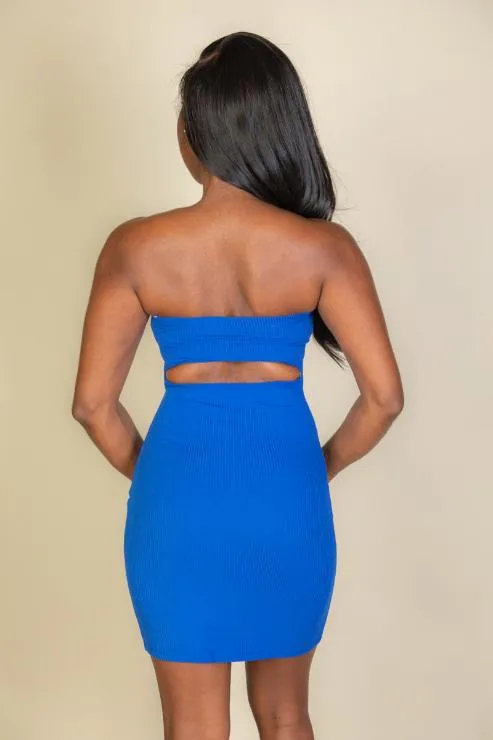 Ribbed Bandeau Cut Out Back Mini Bodycon Dress