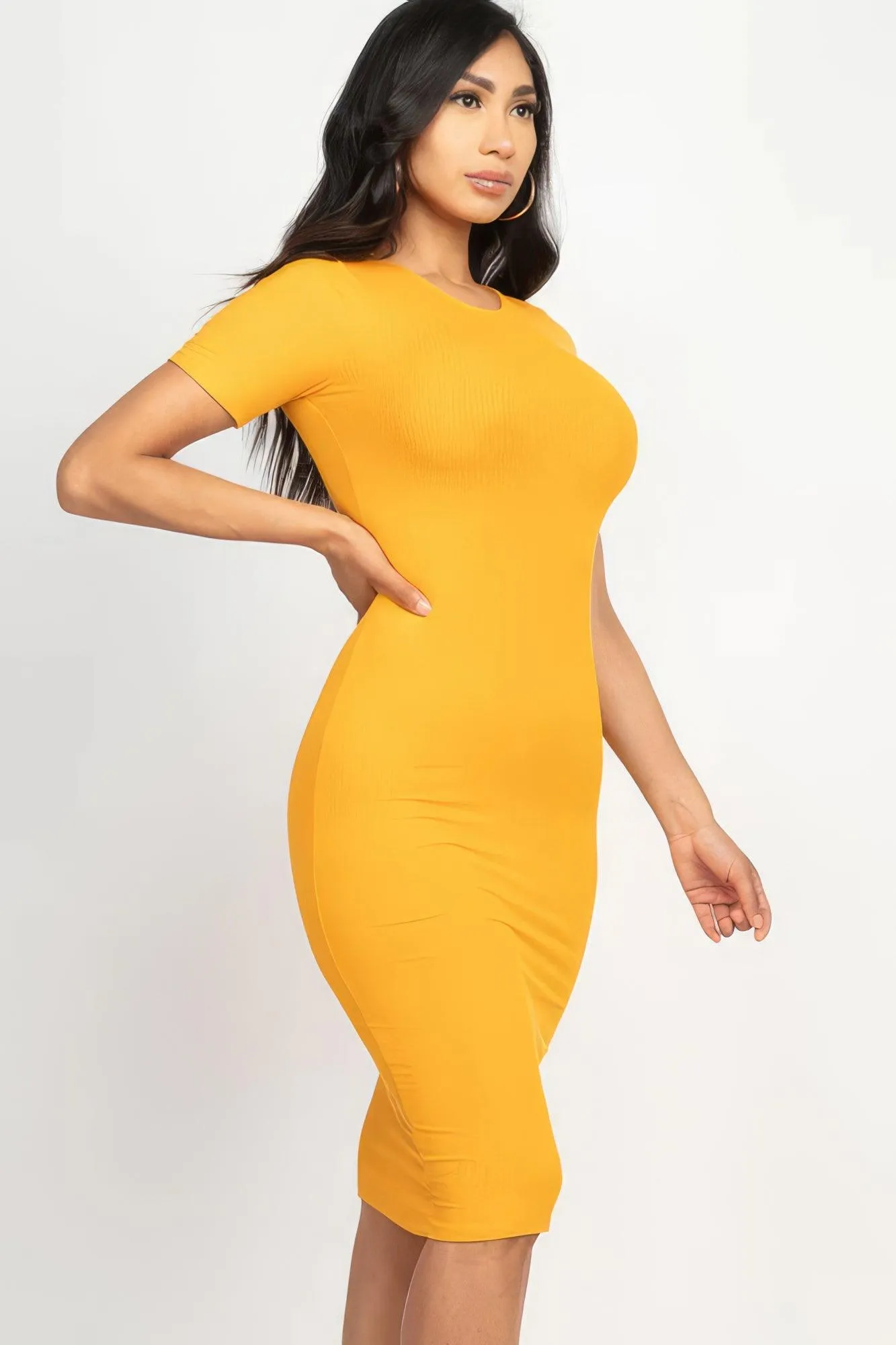 Ribbed Bodycon Midi Dress - Gold