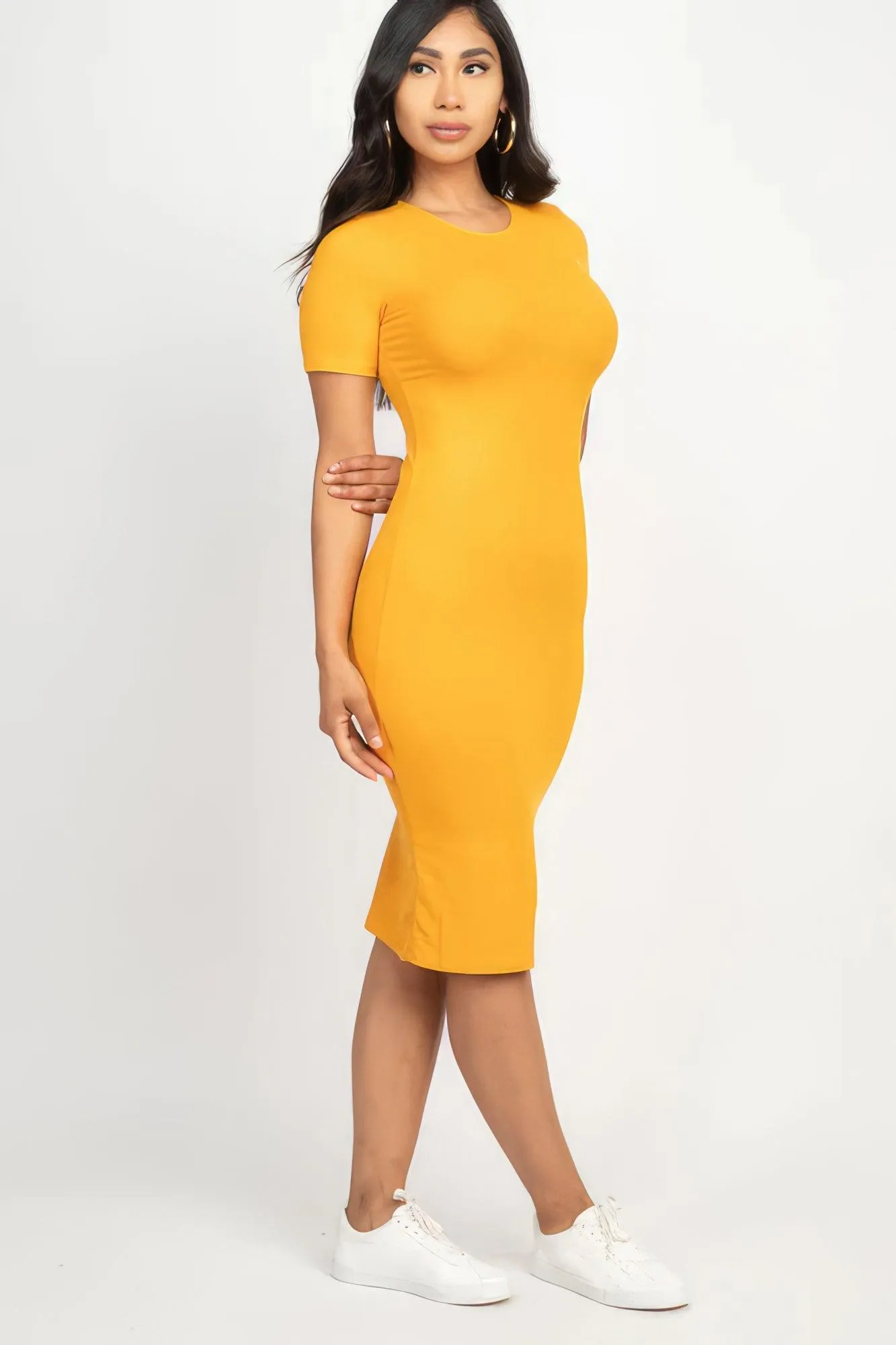 Ribbed Bodycon Midi Dress - Gold