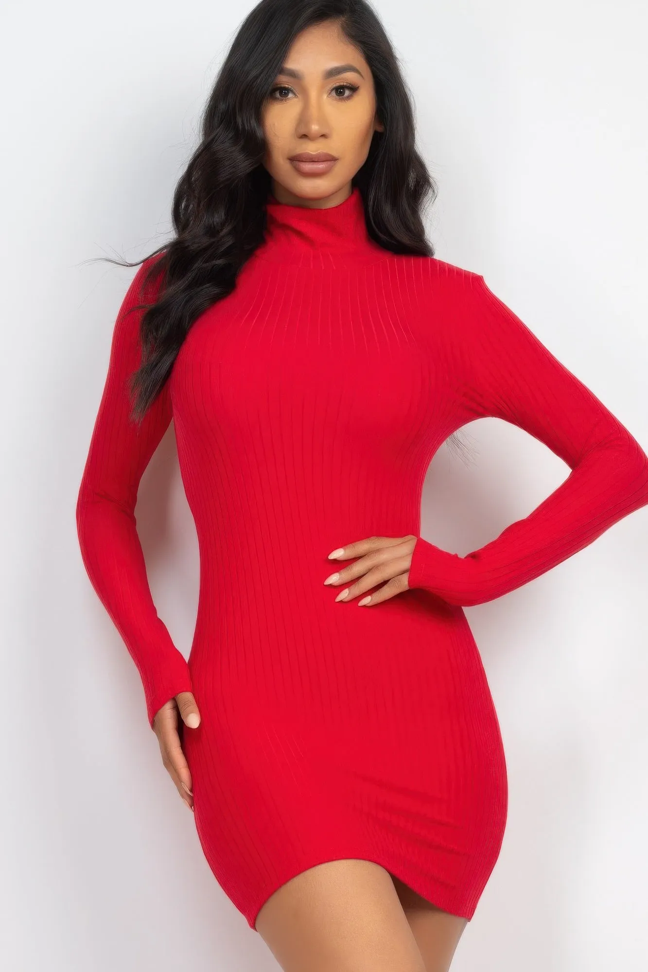 Ribbed Mock Neck Bodycon Mini Dress