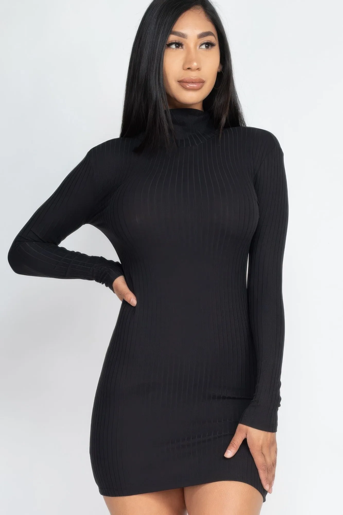 Ribbed Mock Neck Bodycon Mini Dress