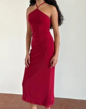 Ribka Halterneck Midi Dress in Mesh Cherry