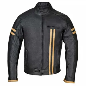 RIDERACT® Men Leather Motorcycle Jacket Striper Moto Jacket