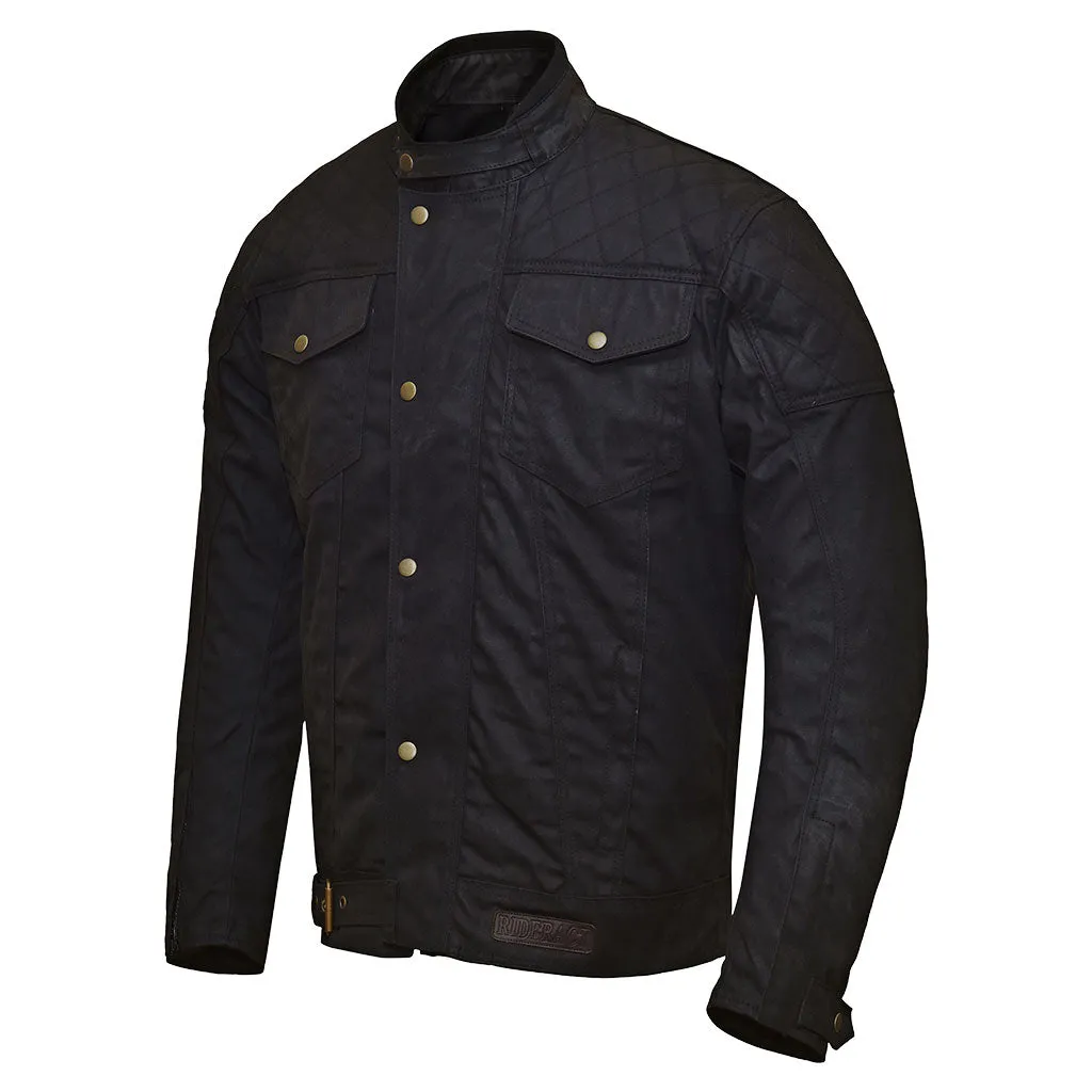 RIDERACT®  Waxed Cotton Motorcycle Jacket Black Stellar