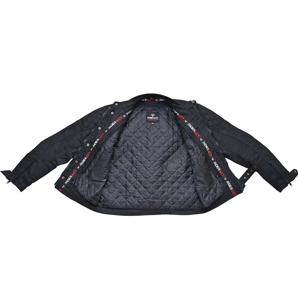 RIDERACT®  Waxed Cotton Motorcycle Jacket Black Stellar