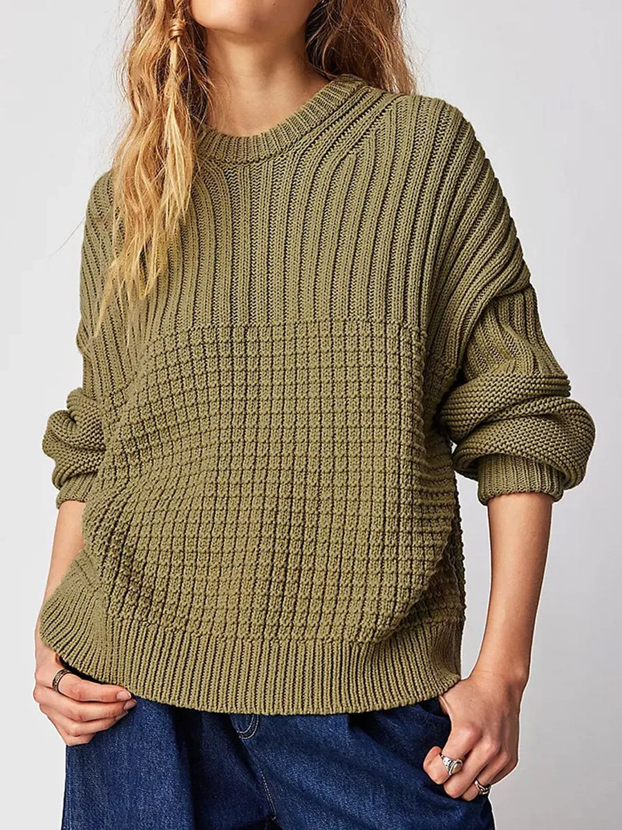 Round Neck Solid Color Loose Pullover Sweater