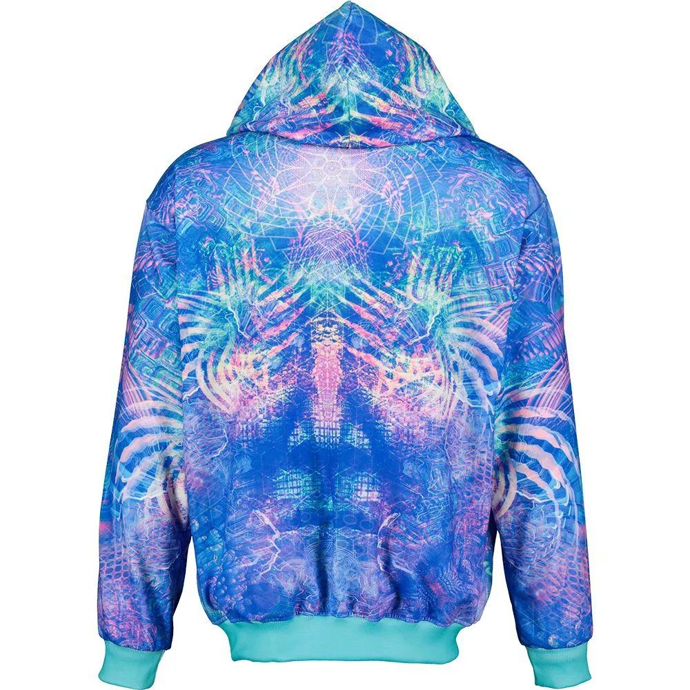 Sacred Geometry Hoodie | Fractal Hoodie | Psy Clothing | Festival Hoodie | Psychedelic Sweater | Yakeken Blue Magic (HD)