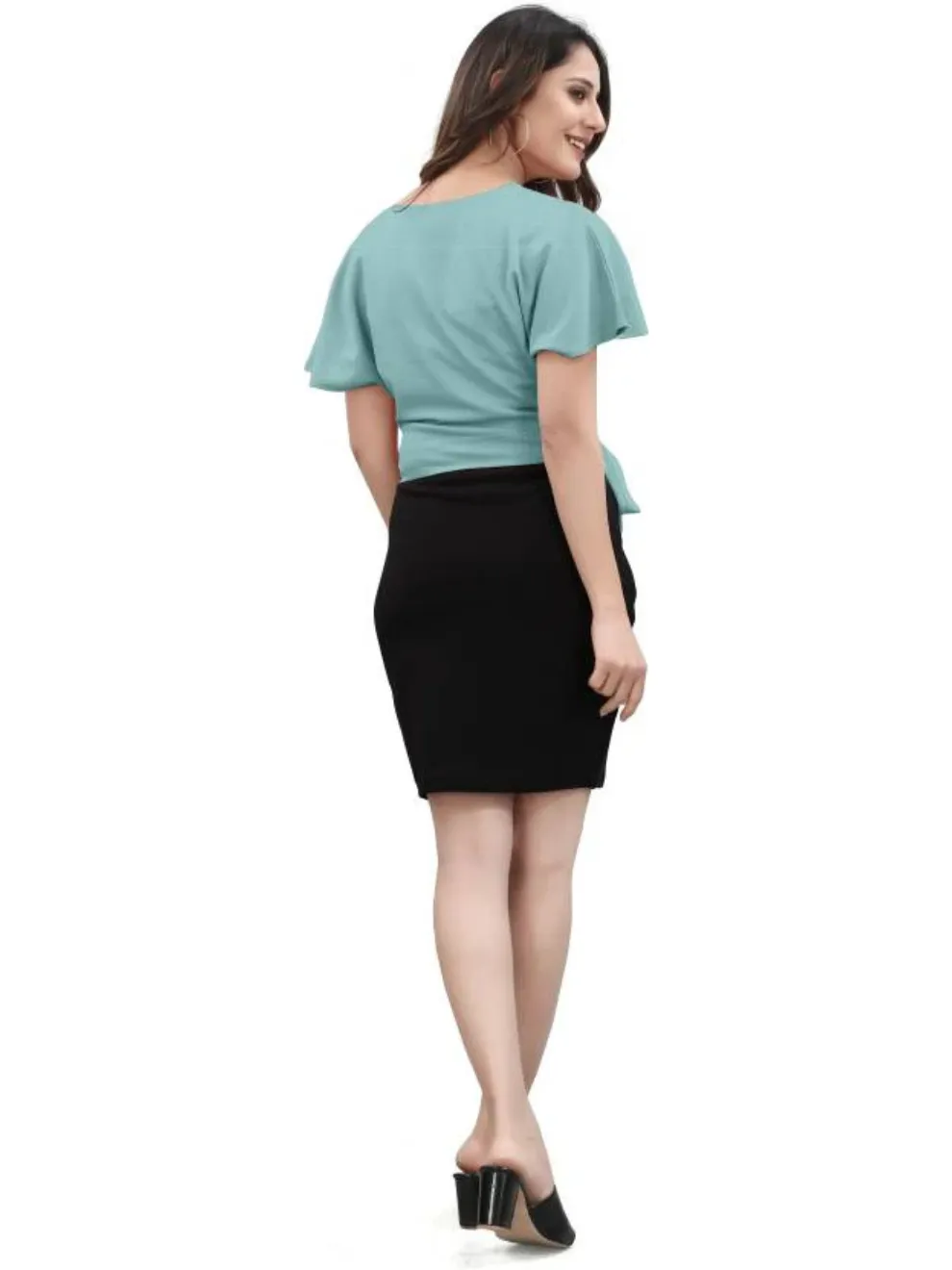 Sea Green V-Neck Bell Sleeve Bodycon Dress