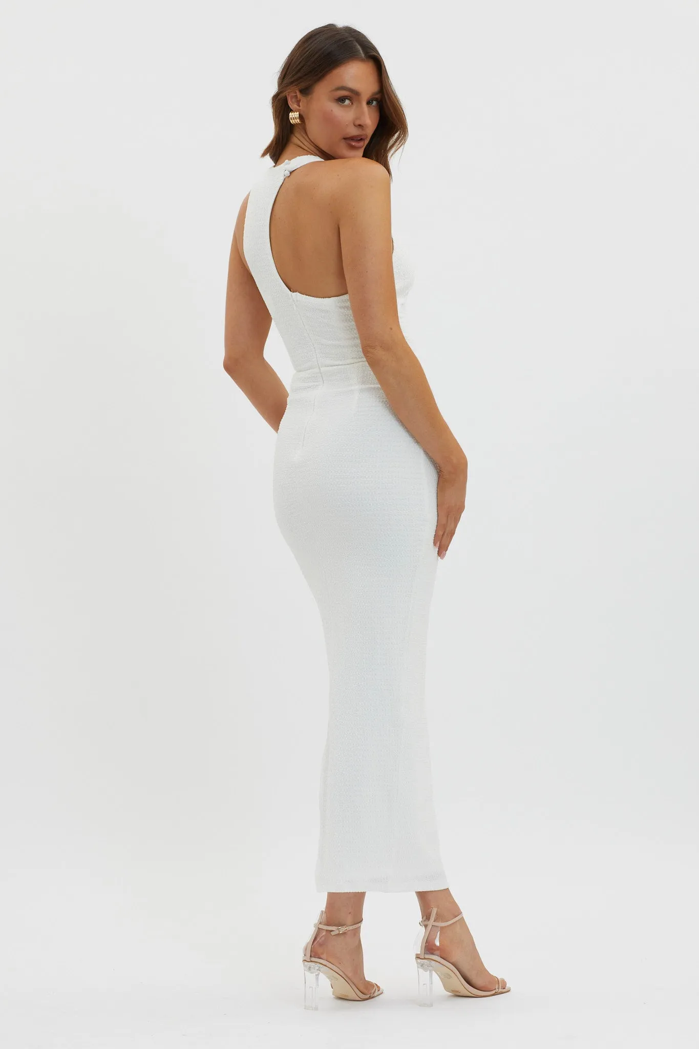 Seek And Find Asymmetric Neckline Dress White