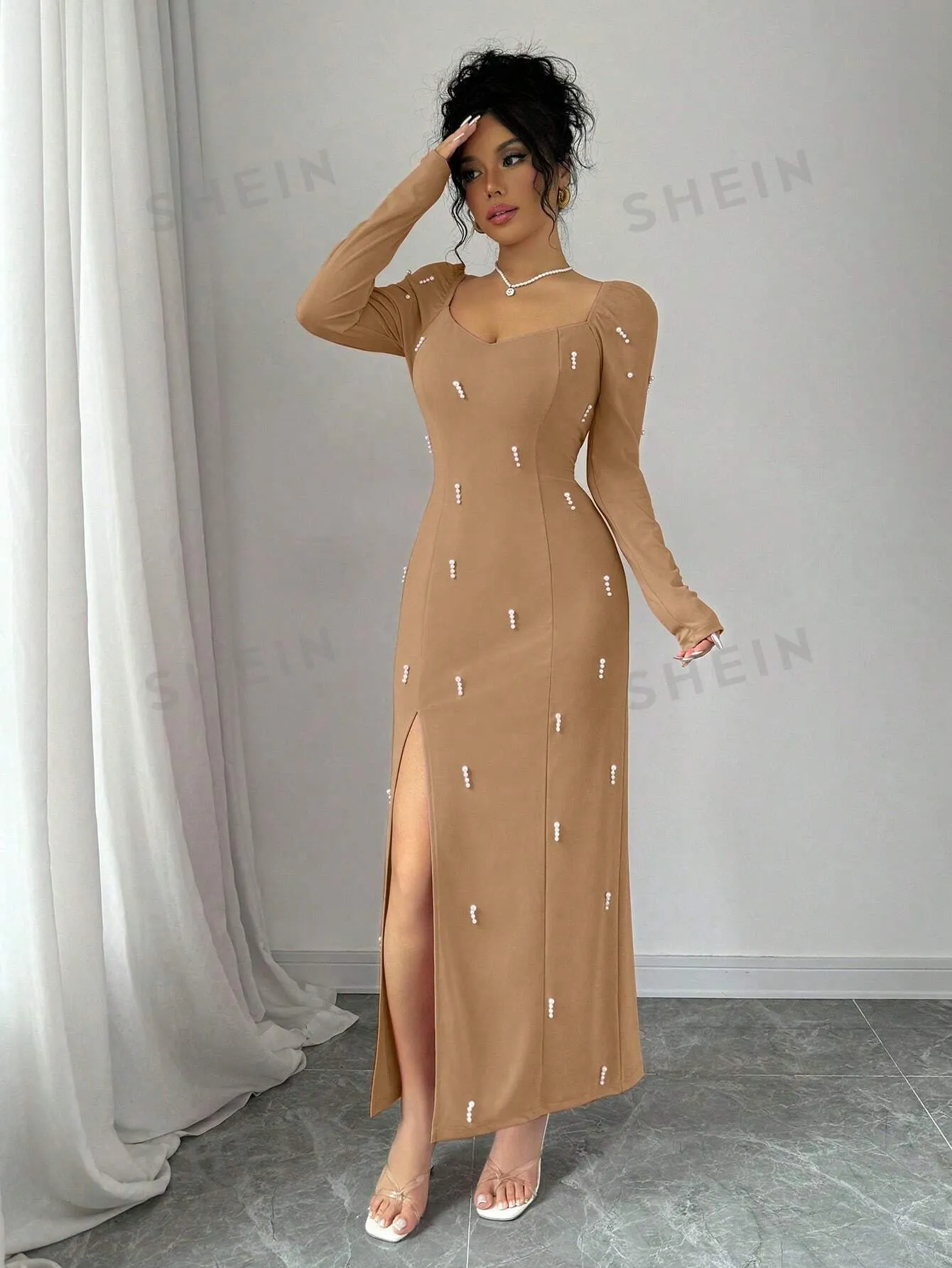 Sexy French High-End Embellished Slit Dress