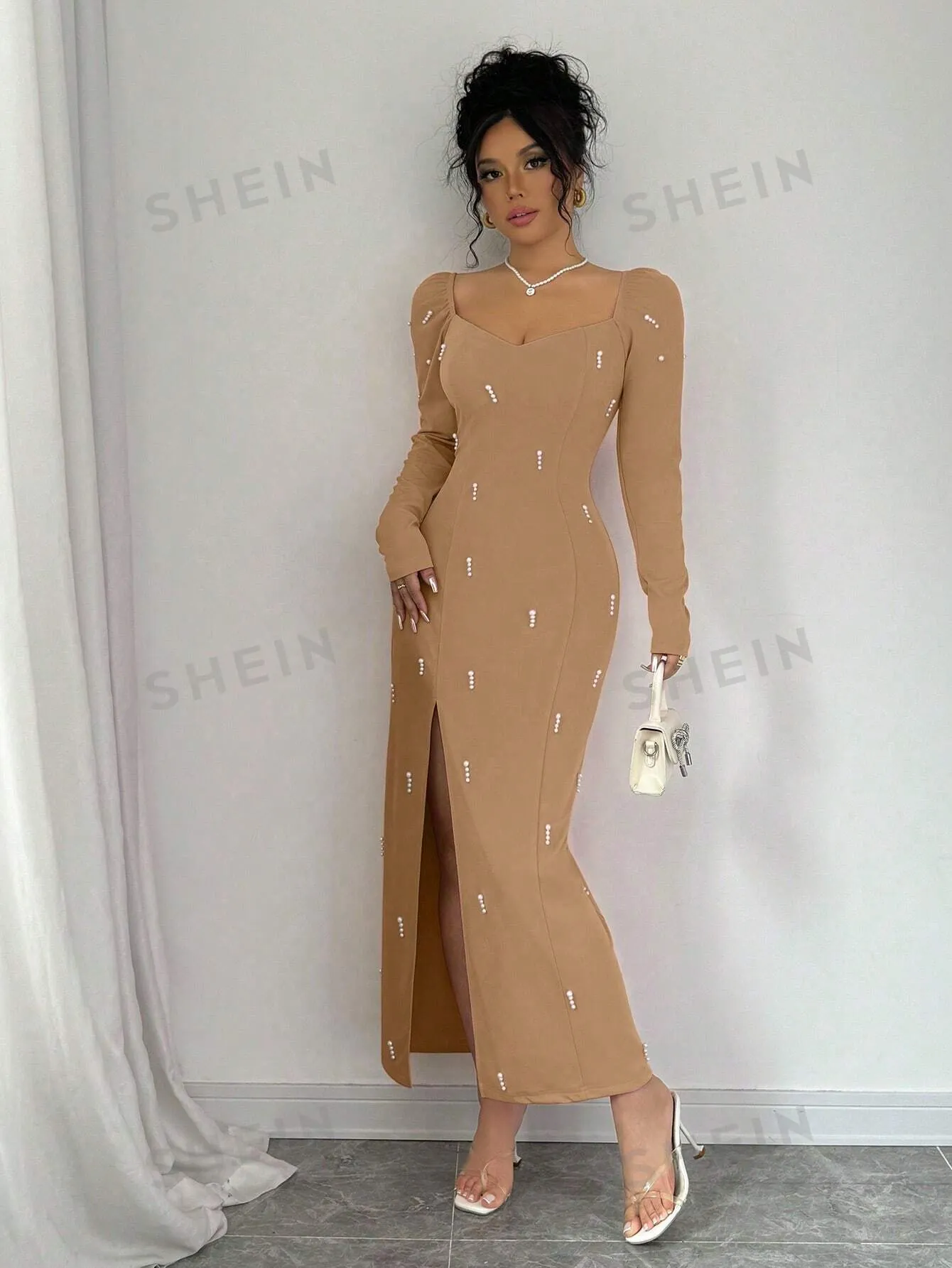 Sexy French High-End Embellished Slit Dress